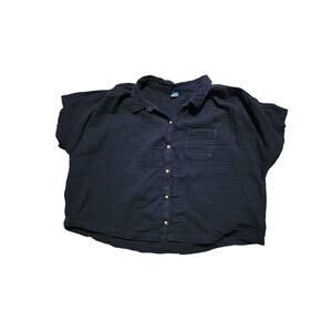Old Navy Black Gauze Button Front Cropped Shirt Large Pocket Top